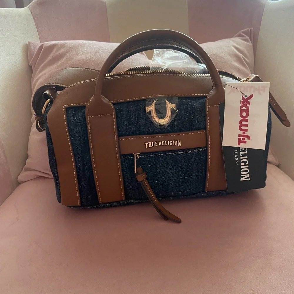 True Religion Blue and Brown Men's Briefcase